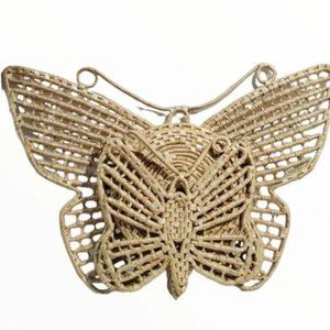 Vtg Raffia Butterfly wall hanging with 4 woven trivets hotpot hot pad